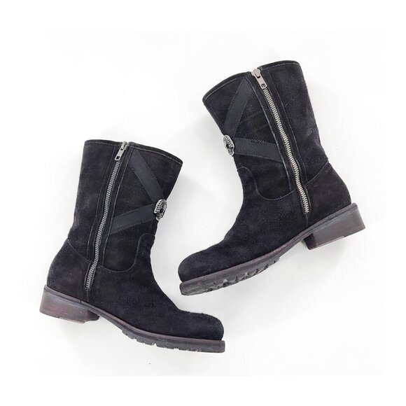 JOHN RICHMOND Beaded Scull Studded Suede Mid-Calf Boots - Picture 10 of 15